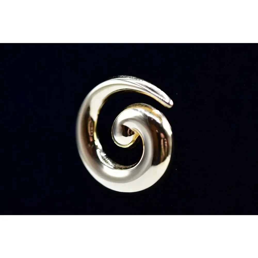 Monet Vintage Brooch Pin Chunky Swirl Gold Tone Abstract Bold Signed 1970s Bin5